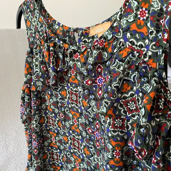 Takara Women Top Multi Cold Shoulder Layered Flowy Sleeve Keyhole Back Size L - Picture 5 of 10